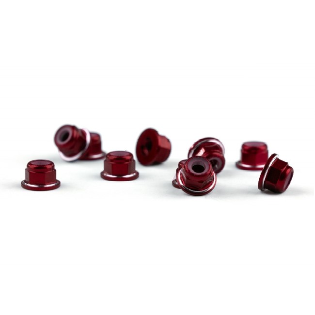 Avid Ringer - Red aluminium M3 flanged locknuts (10 pcs)