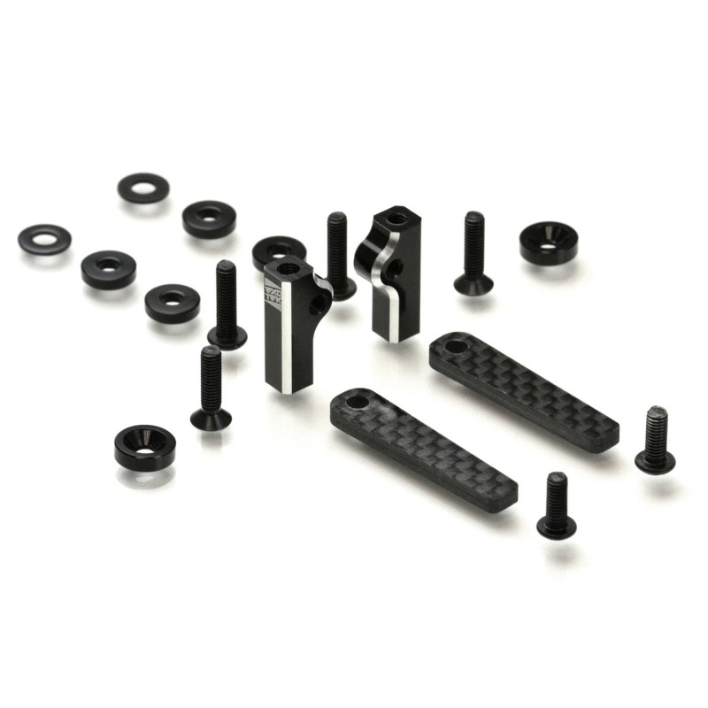Black 7075 aluminium LIPO battery mounts with carbon tabs - shorty or LCG (TLR 22X-4)