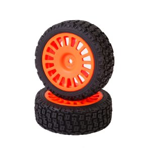Pre-mounted Rally tyres on fluoro orange 18 spoked wheels - pr (PTG-2)