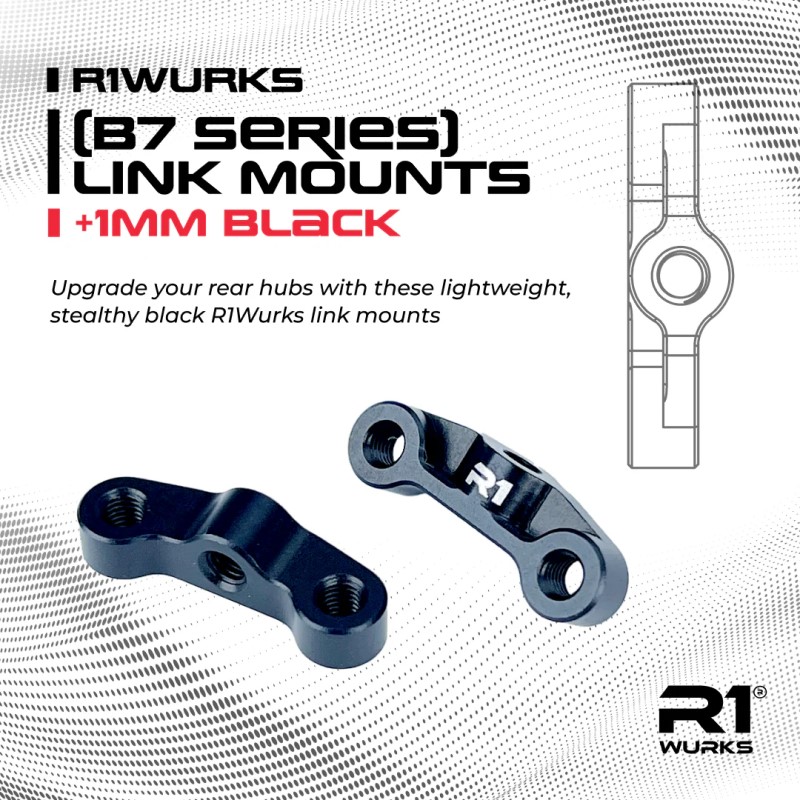 R1 Wurks - Black 7075 aluminium rear hub link mounts - +1mm (AE B7 or B84) - Image 2