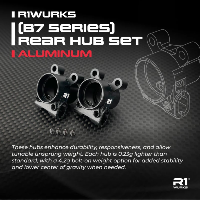 R1 Wurks - Black 7075 aluminium rear hub carriers - pr (AE B7 or B84) - Image 2