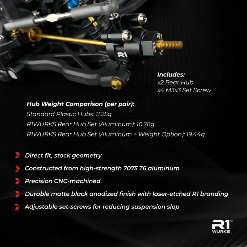R1 Wurks - Black 7075 aluminium rear hub carriers - pr (AE B7 or B84) - Image 3