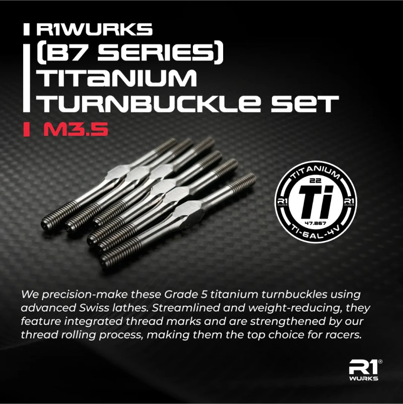 R1 Wurks - Titanium 3.5mm turnbuckle set - blue finish - 6 pcs (AE B7 or B84) - Image 2