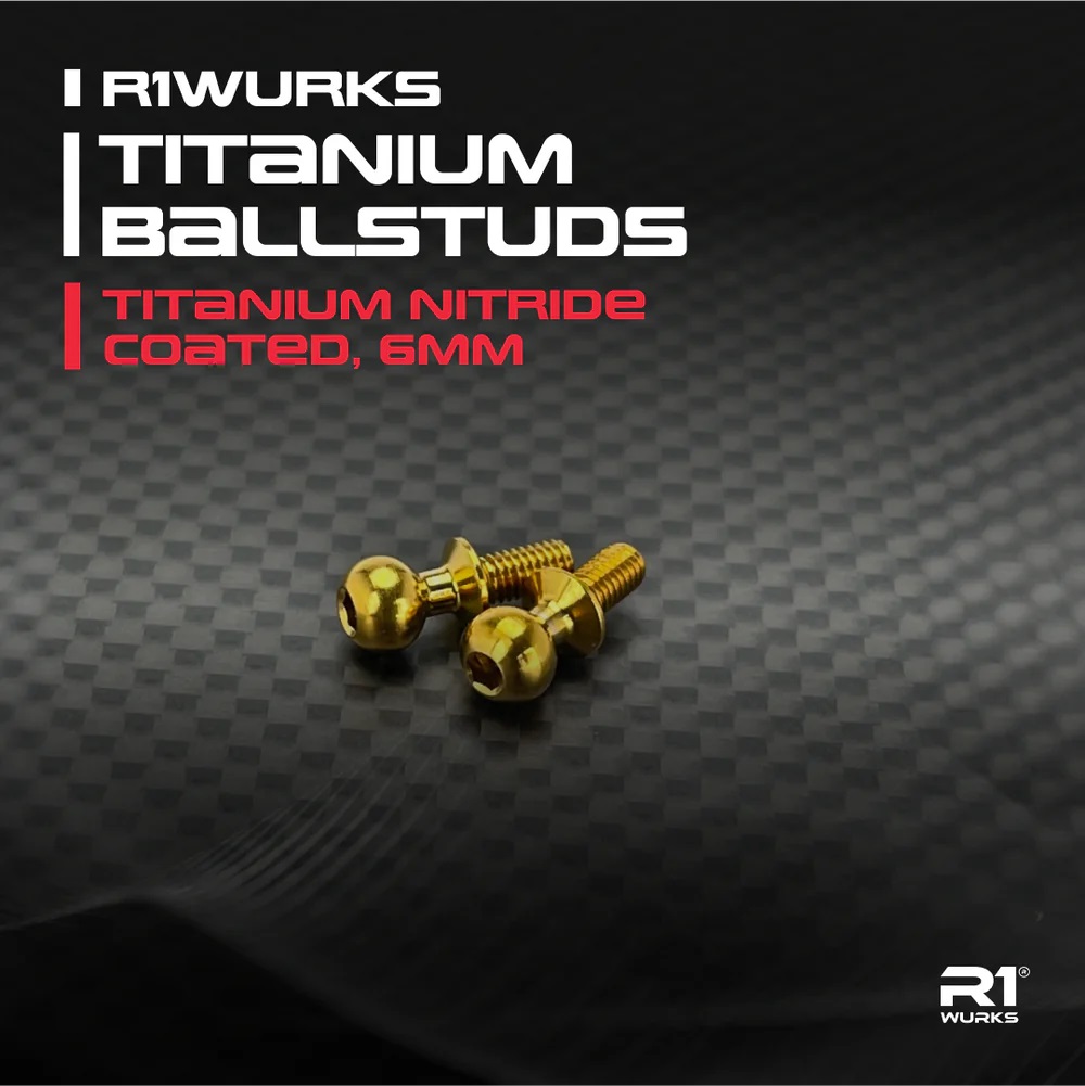 R1 Wurks - Titanium, Nitride Coated ballstuds - 6mm - pr (AE B6, B7, T6, SC6, B74 and R1 DC1) - Image 2