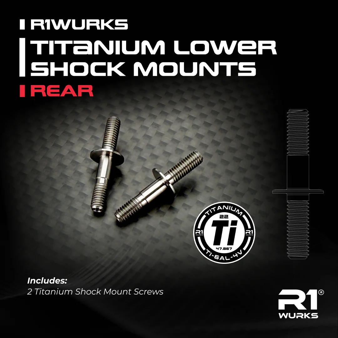 R1 Wurks - Titanium rear lower shock mounts - pr (all AE or R1 off road buggies or trucks) - Image 2