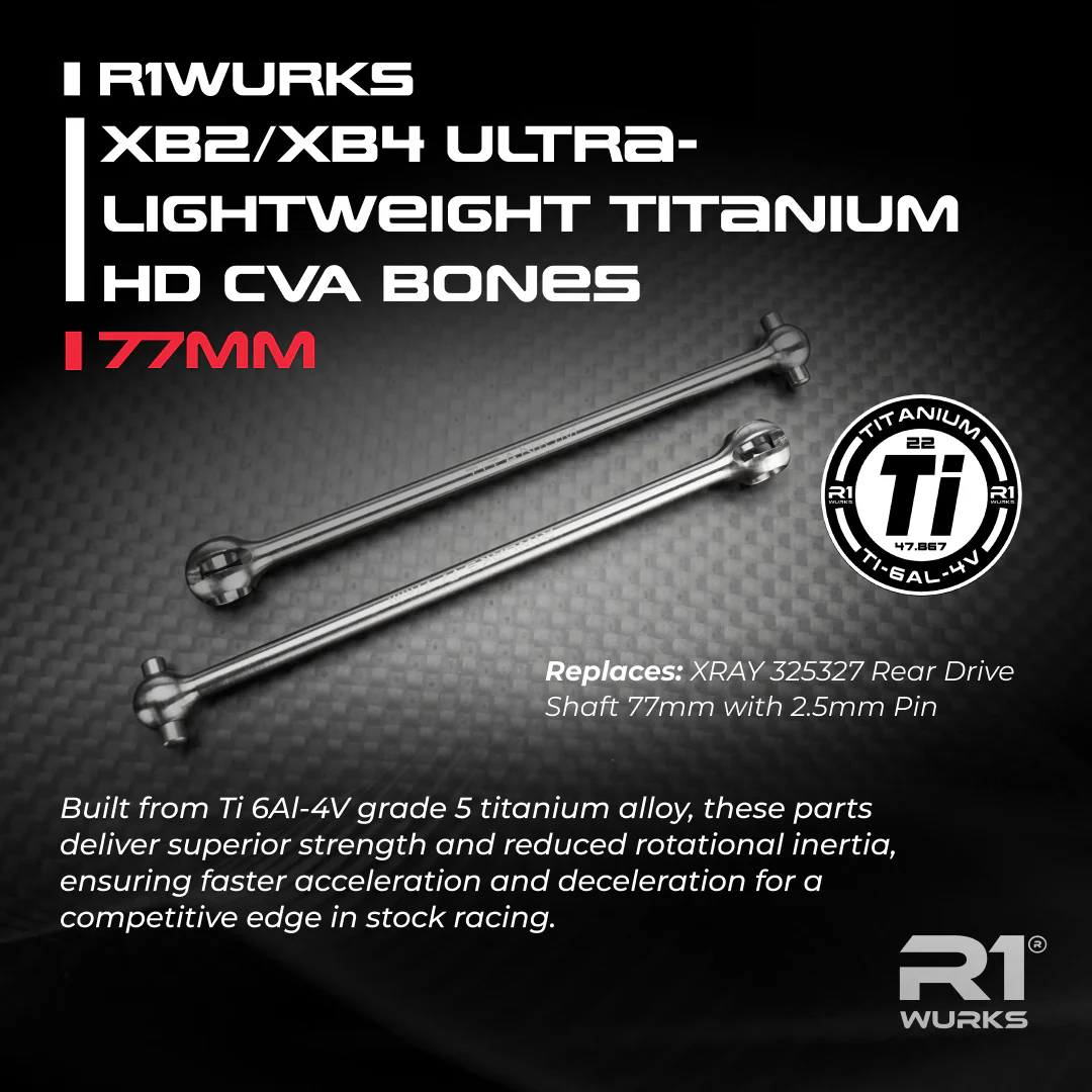 R1 Wurks - Titanium ultra-lightweight 77mm CVA bones - pr (Xray XB2 or XB4) - Image 2