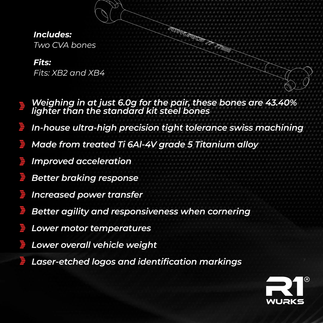 R1 Wurks - Titanium ultra-lightweight 77mm CVA bones - pr (Xray XB2 or XB4) - Image 3