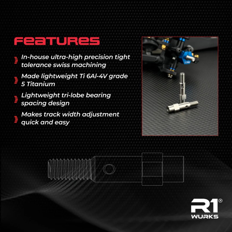 R1 Wurks - Titanium hex adaptor front axles - pr (AE B7 or R1 R1B) - Image 3
