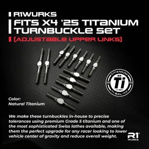 R1 Wurks - Titanium turnbuckle set - natural finish - 13 pcs (Xray X4'25 with adj upper link arms)