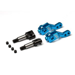 Polished Blue 7075 aluminium trailing steering set with hardened axles (Exotek F1 Ultra and CW series)