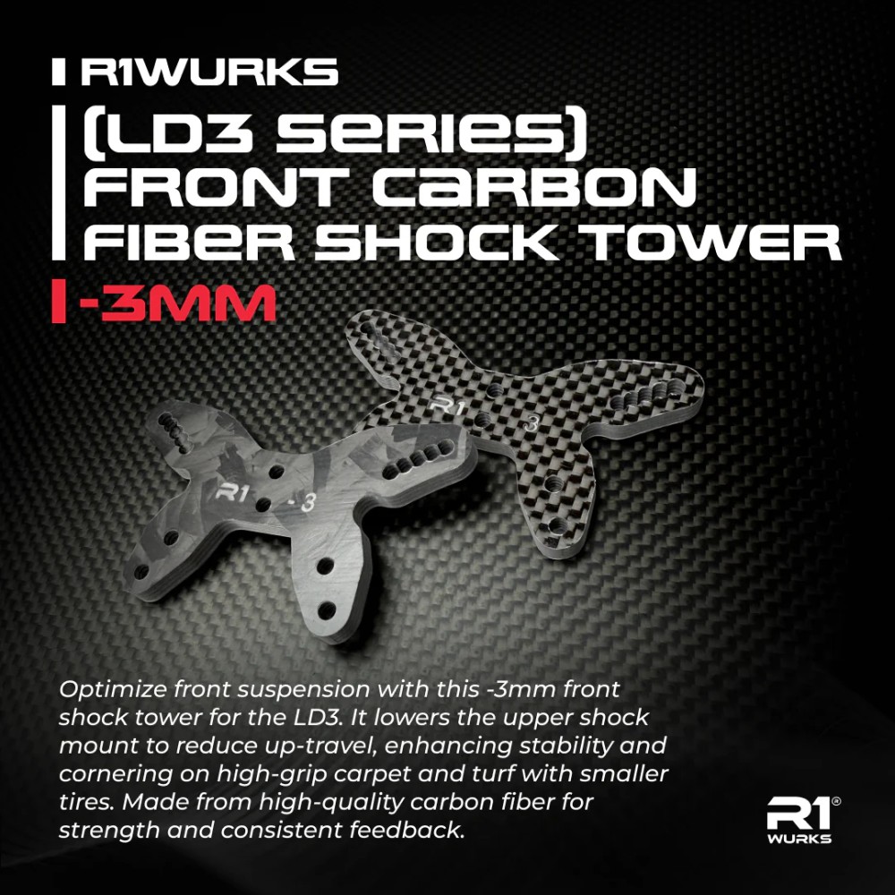 R1 Wurks – Gloss carbon fibre -3mm front shock tower (Schumacher Cougar LD3) - Image 5
