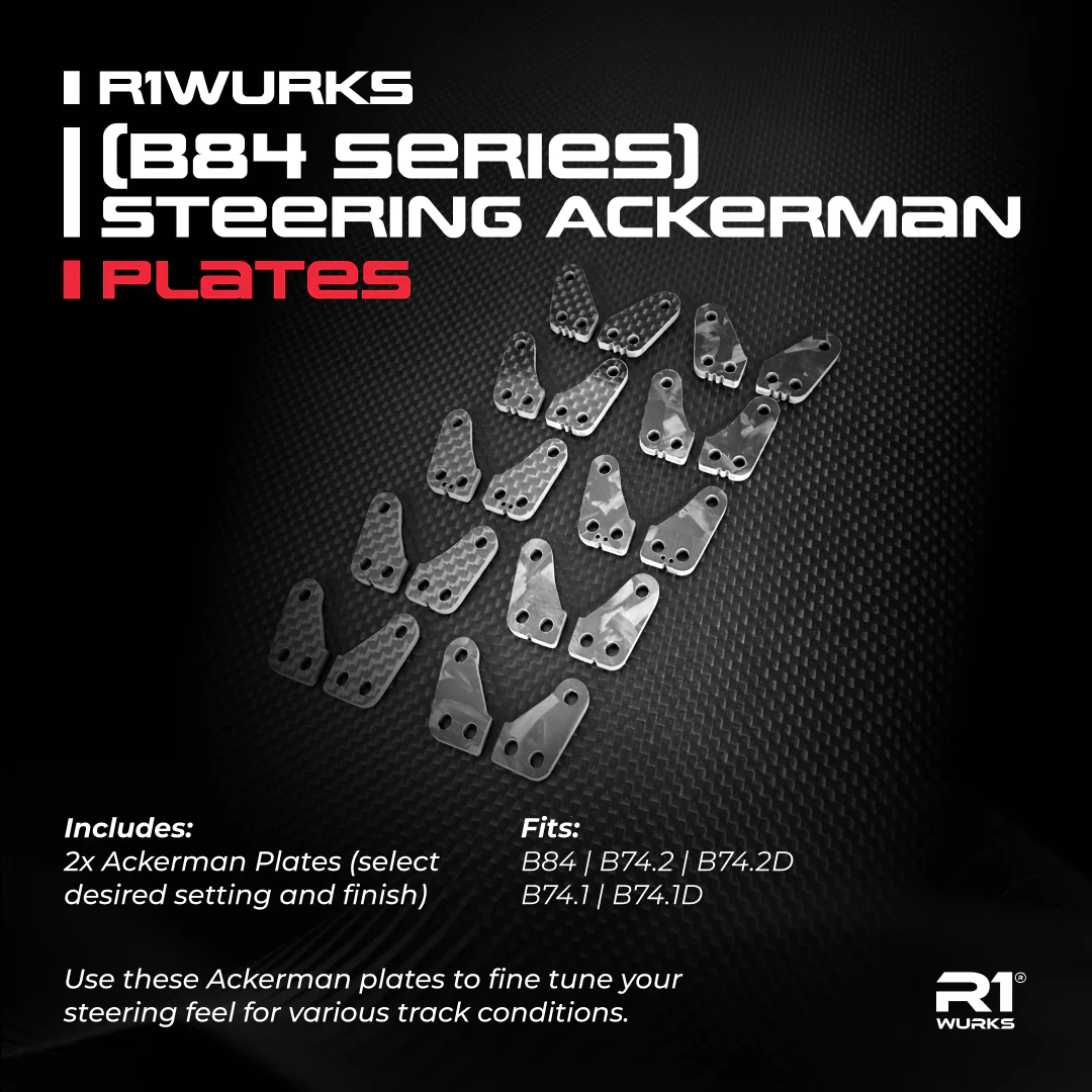 R1 Wurks – Carbon fibre steering ackerman plates – +0mm High Traction (AE B84) - Image 4