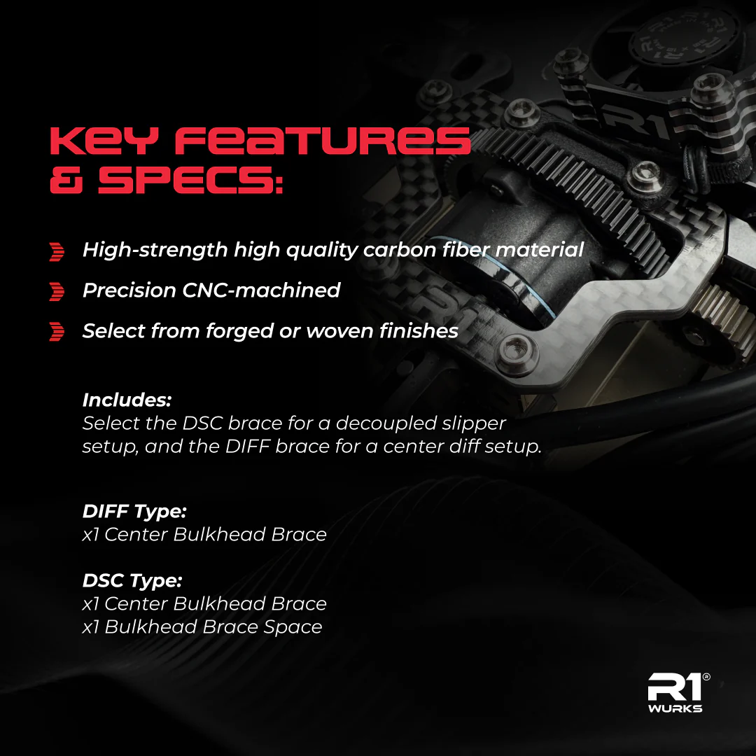 R1 Wurks – Carbon fibre centre bulkhead brace – fits centre diff (AE B84) - Image 3