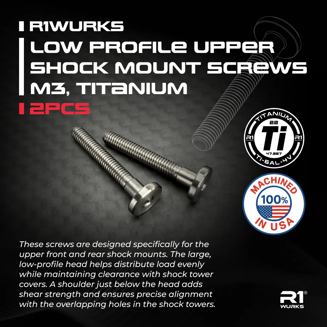 R1 Wurks – Titanium M3 x 20mm Low Profile Upper Shock Mount Button Head screws (2 pcs) - Image 2
