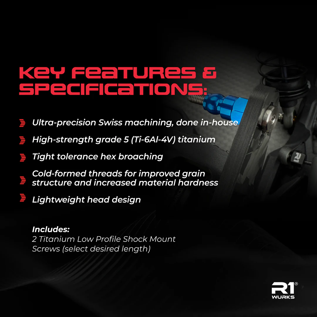 R1 Wurks – Titanium M3 x 20mm Low Profile Upper Shock Mount Button Head screws (2 pcs) - Image 3