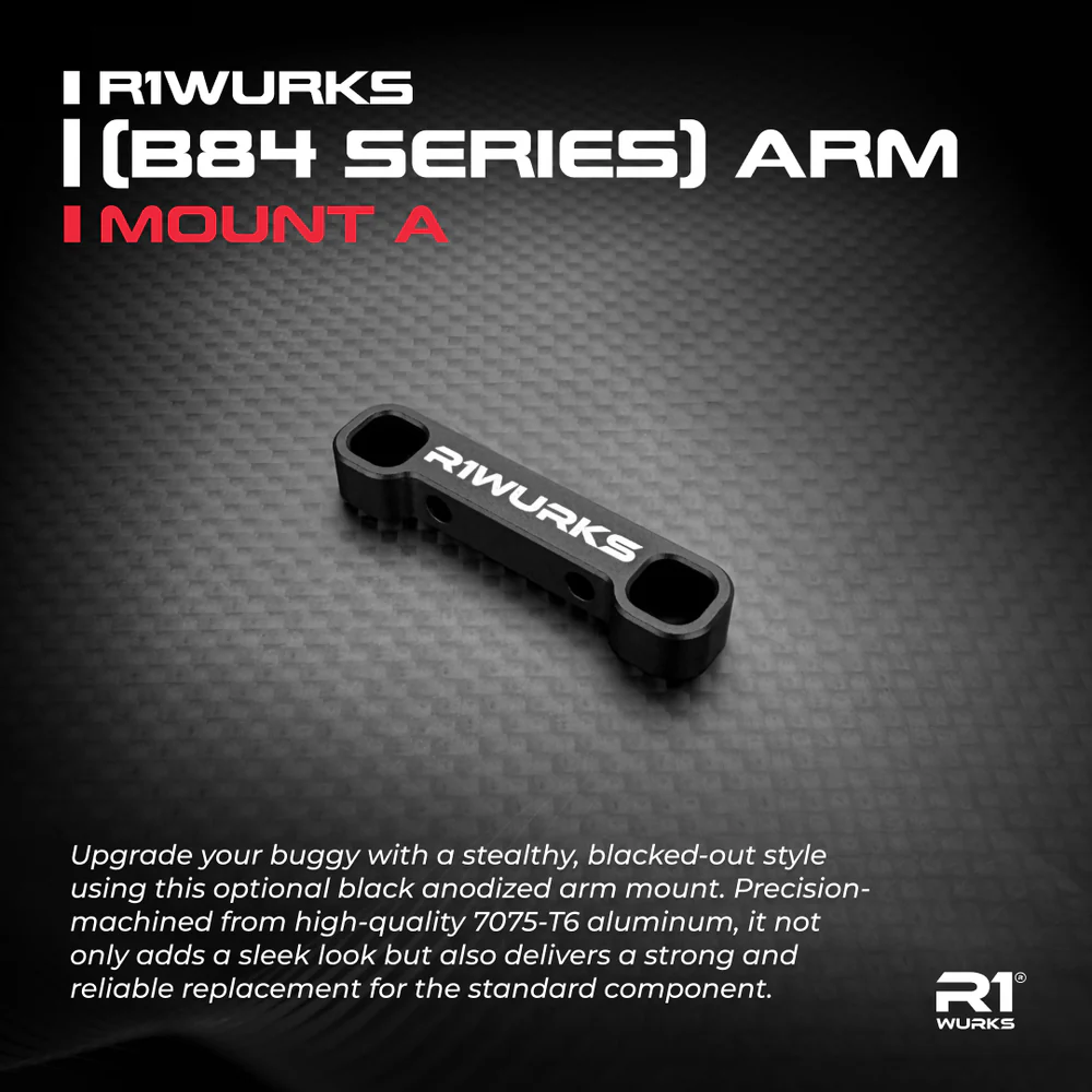 R1 Wurks – Black aluminium front arm mount – A block (AE B84)