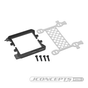 Carbon fibre logo battery cradle with cargo net battery brace - blue (all Associated B6, T6 or SC6)