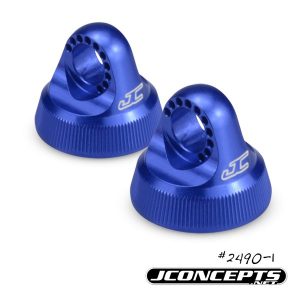 Fin - Blue aluminium 12mm V2 shock caps - pr (Associated B5, B5M, T5M or SC5M)