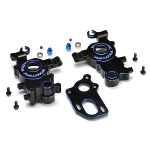 Dual Blue and Black 7075 aluminium laydown gearbox case with sway bar mounts and motor plate - drag use (Associated B6)