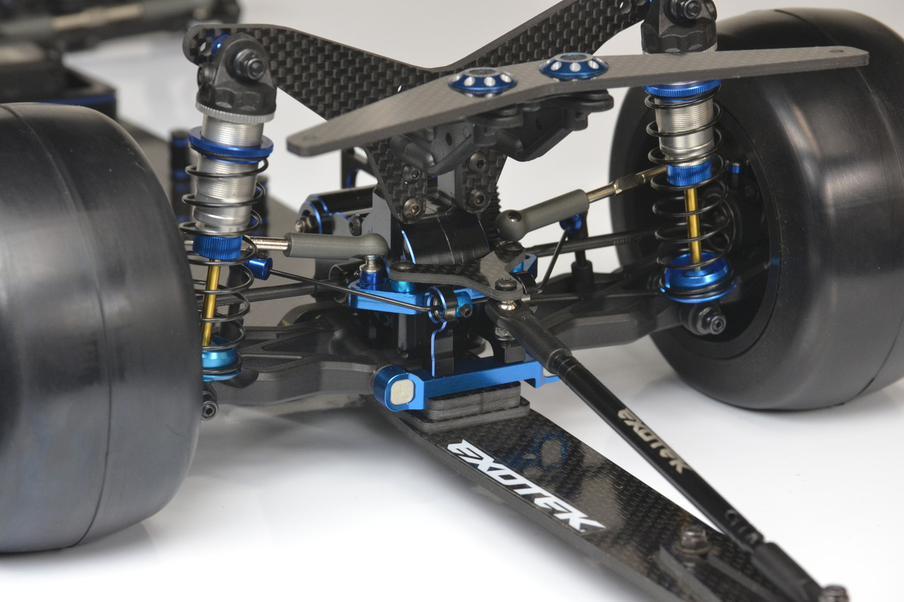 Dual Blue and Black 7075 aluminium laydown gearbox case with sway bar mounts and motor plate - drag use (Associated B6)