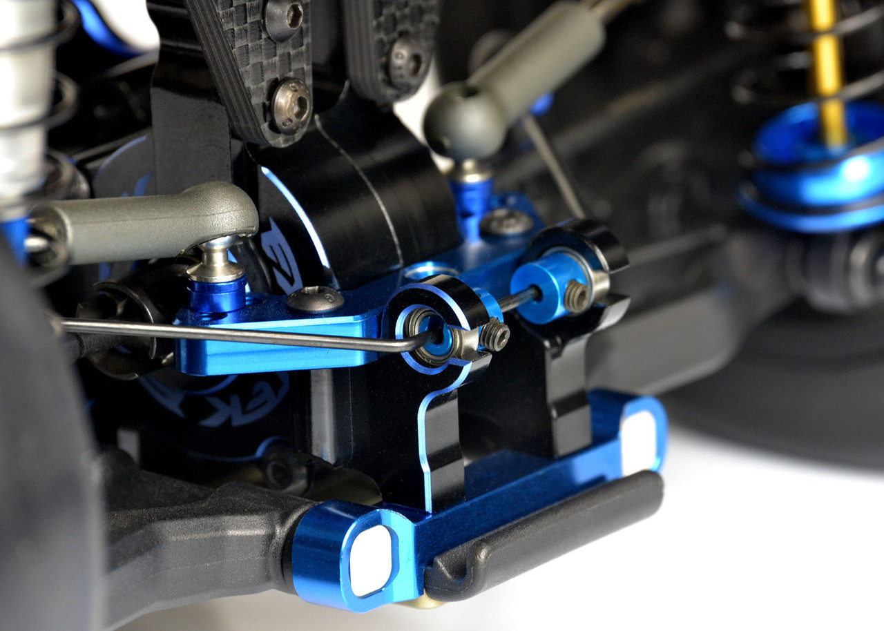Dual Blue and Black 7075 aluminium laydown gearbox case with sway bar mounts and motor plate - drag use (Associated B6)