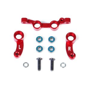 Red aluminium revised ackerman steering bellcrank and rack set (BHC-1)