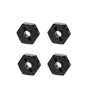 Option Black aluminium 12mm locking narrow wheel hexs - 4 pcs - 4mm (all EMB, BHC-1 or LC12B1)