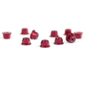 M3 red aluminium flanged locknuts (10 pcs)