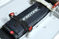 Carbon fibre battery strap with alloy locking tabs (HPI Blitz)