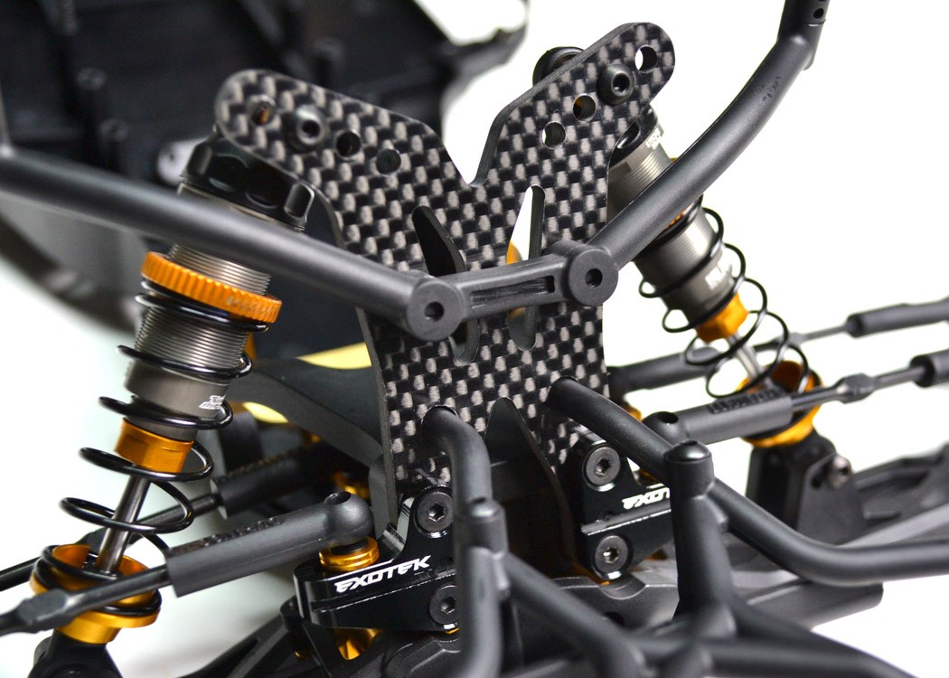 Carbon fibre 4mm front shock tower with black alloy camber mounts (Durango DESC210)