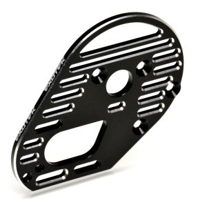 Black and silver 7075 aluminium slotted lightweight motor plate (TLR 22S Drag)