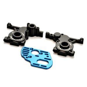 Black 7075 aluminium 3 gear gearbox with blue motor plate (Associated DR10M)
