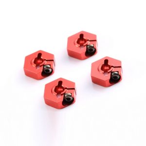 Option Red aluminium 12mm locking wheel hexs - 4 pcs (all EMB or LC12B1)