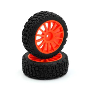 Pre-mounted Treaded Rally tyres on fluoro orange 14 spoke wheels - pr (PTG-2)