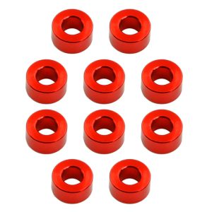 Red 3 x 6 x 3mm aluminium washers (10)