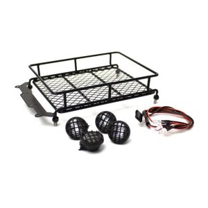 Metal Mesh roof rack with Round lights - Black (1/10th Scale/Trail vehicles)