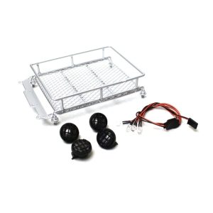 Metal Mesh roof rack with Round lights - Silver (1/10th Scale/Trail vehicles)