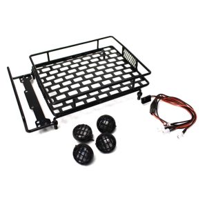 Metal Grid roof rack with Round lights - Black (1/10th Scale/Trail vehicles)
