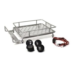 Metal Grid roof rack with Round lights - Silver (1/10th Scale/Trail vehicles)
