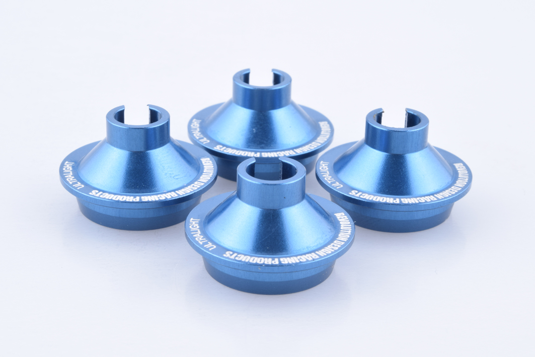 Blue Aluminium +5mm offset shock spring cups - set of 4 (Associated B5 or B5M)