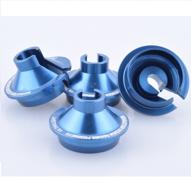 Blue Aluminium +5mm offset shock spring cups - set of 4 (Associated B5 or B5M)