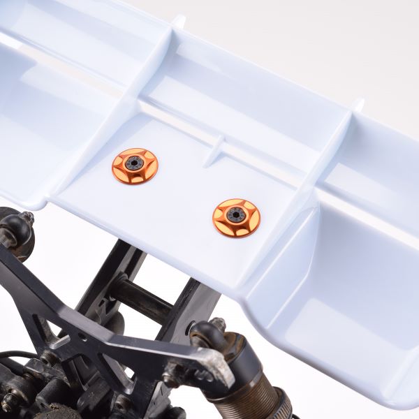 Orange machined aluminium wing buttons (pr)