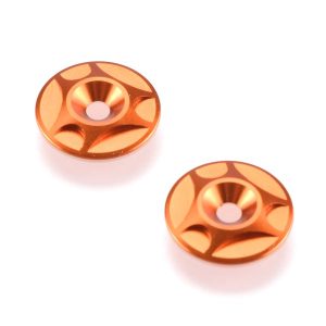 Orange machined aluminium wing buttons (pr)